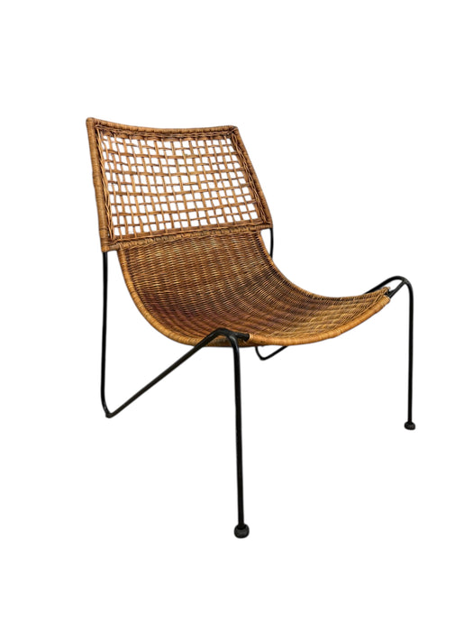 Vintage Mid Century Modern Iron And Wicker Sling Chair attributed to Frederick Weinberg C.1950