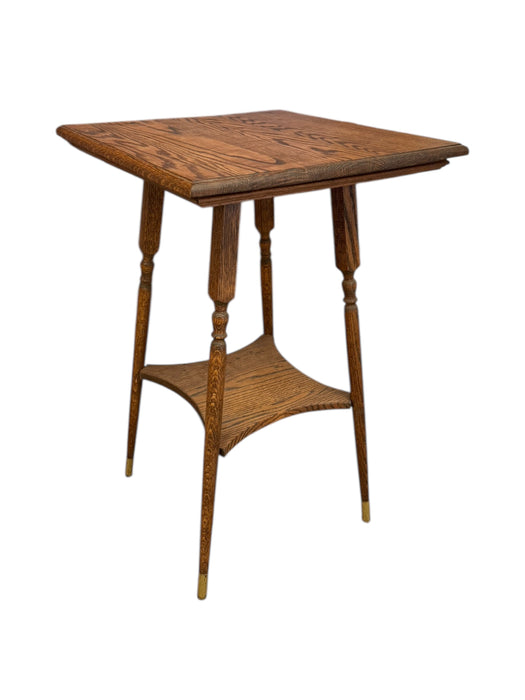 Vintage Victorian Style Figured Oak Two-Tier Side with Brass Finished Capped Feet