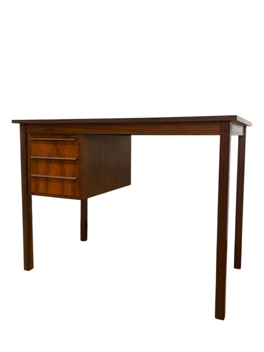 Vintage Mid-Century Modern Teak Desk with Sculpted Handles and Dovetailed Drawers, Made in Denmark ( Available by online purchase only )