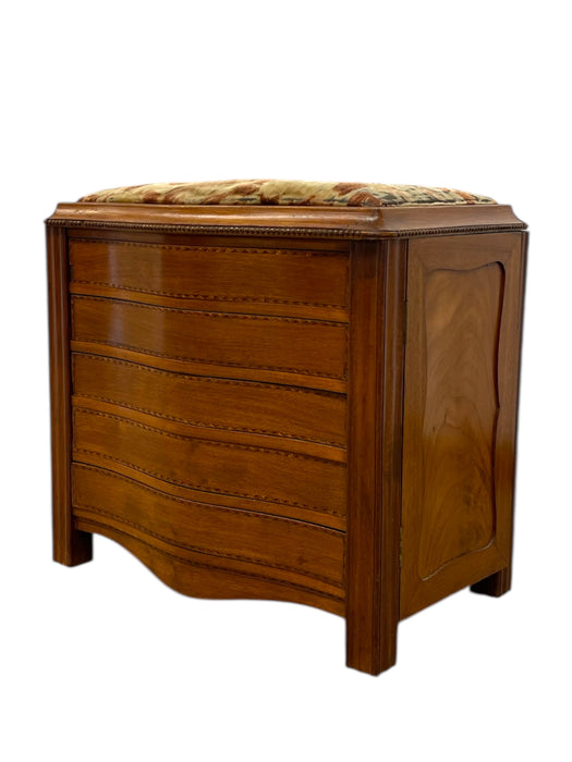 Vintage Mid-Century Modern Possible Sewing or Jewelry Cabinet with Upholstered Seat and Side Storage
