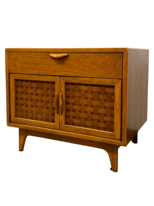 Mid-Century Modern Likely Oak Woven Front Cabinet by Lane Furniture, Altavista VA, 1970s