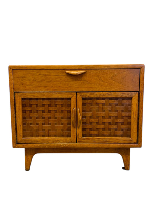Mid-Century Modern Likely Oak Woven Front Cabinet by Lane Furniture, Altavista VA, 1970s