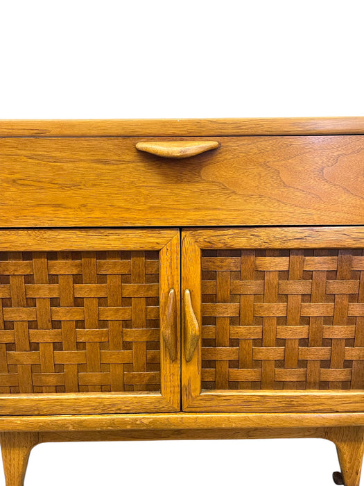 Mid-Century Modern Likely Oak Woven Front Cabinet by Lane Furniture, Altavista VA, 1970s