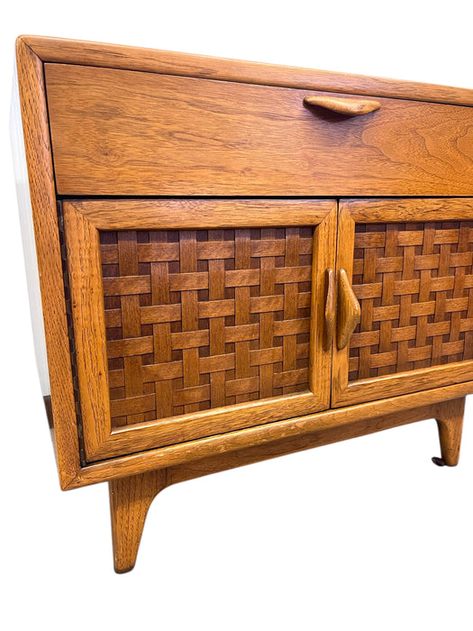 Mid-Century Modern Likely Oak Woven Front Cabinet by Lane Furniture, Altavista VA, 1970s
