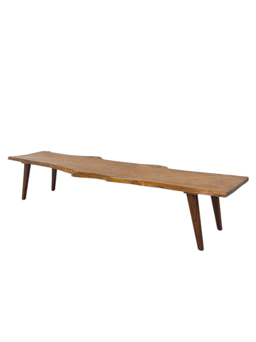 Vintage Mid-Century Live Edge Wood Bench with Tapered Legs