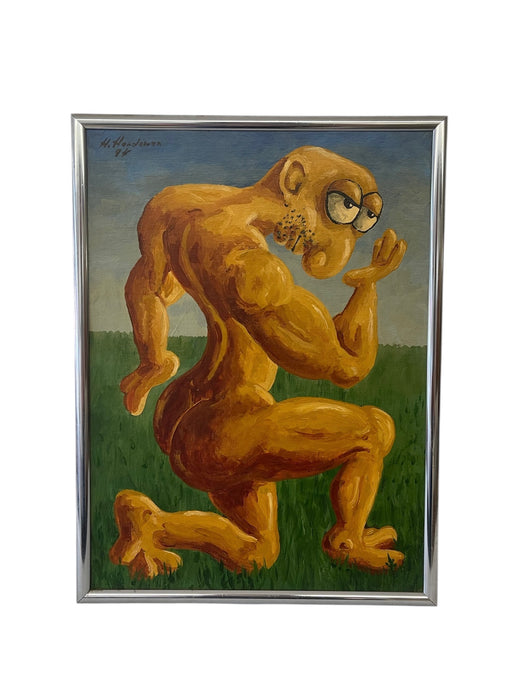1994 Surrealist Figurative Painting of Muscular Character by H. Hordovan