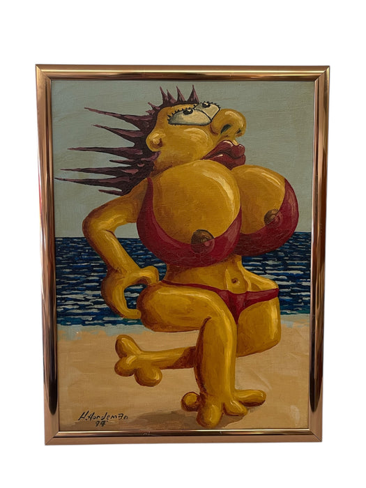 Surrealist Figurative Beach Scene Painting by H. Nordeman, 1994