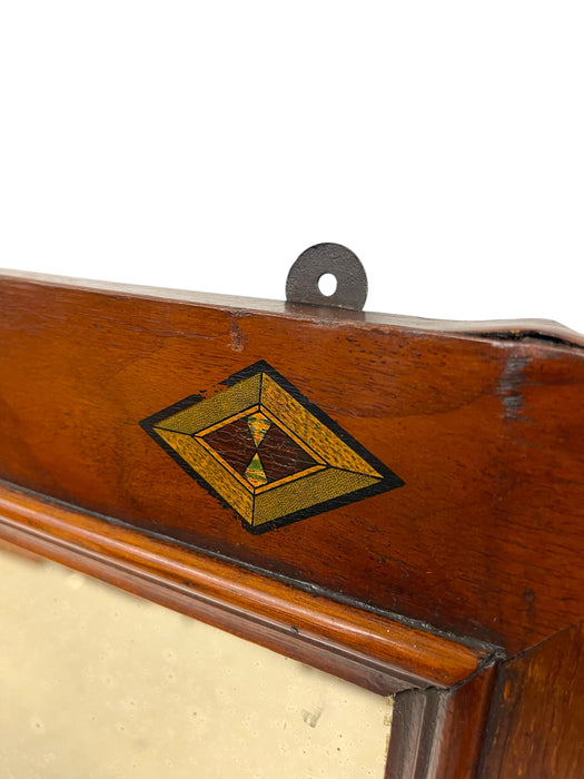 Possibly Antique Arts and Crafts Painted Mahogany Toned Wall Mirror with Geometric and Floral Marquetry, Early 20th Century