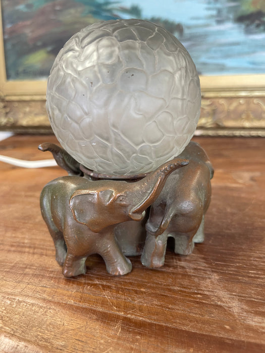 Art Deco Elephant Figural Lamp with Frosted Glass Globe Shade