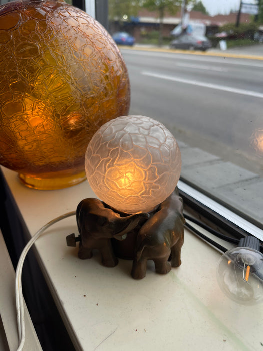 Art Deco Elephant Figural Lamp with Frosted Glass Globe Shade