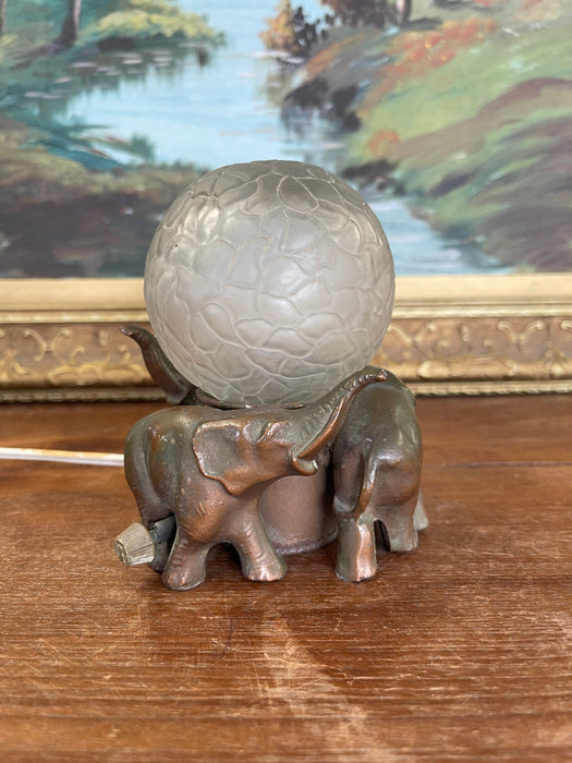 Art Deco Elephant Figural Lamp with Frosted Glass Globe Shade