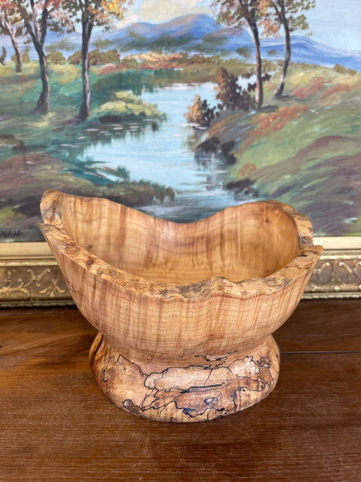 Hand-Turned Spalted Sugar Maple Pedestal Bowl, Wisconsin Artisan, 2018