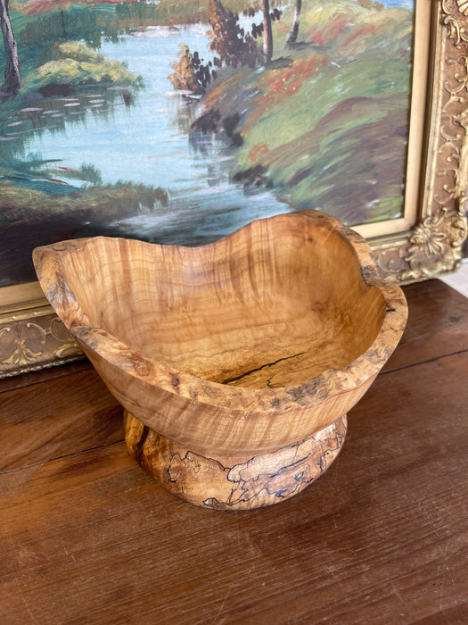 Hand-Turned Spalted Sugar Maple Pedestal Bowl, Wisconsin Artisan, 2018