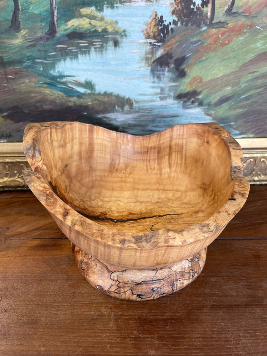 Hand-Turned Spalted Sugar Maple Pedestal Bowl, Wisconsin Artisan, 2018