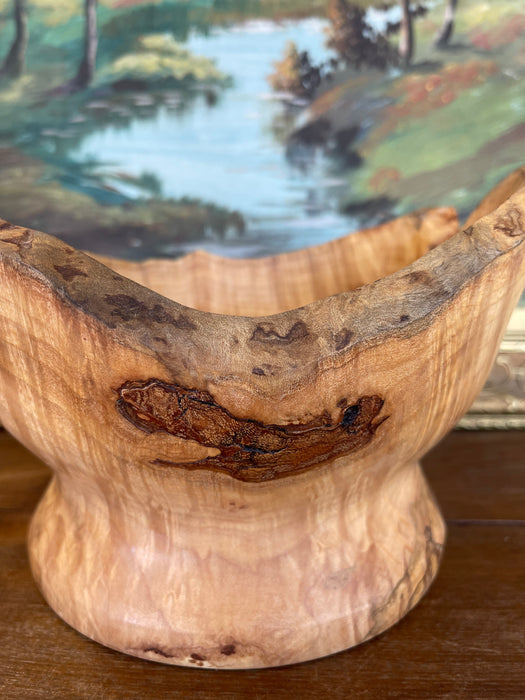 Hand-Turned Spalted Sugar Maple Pedestal Bowl, Wisconsin Artisan, 2018