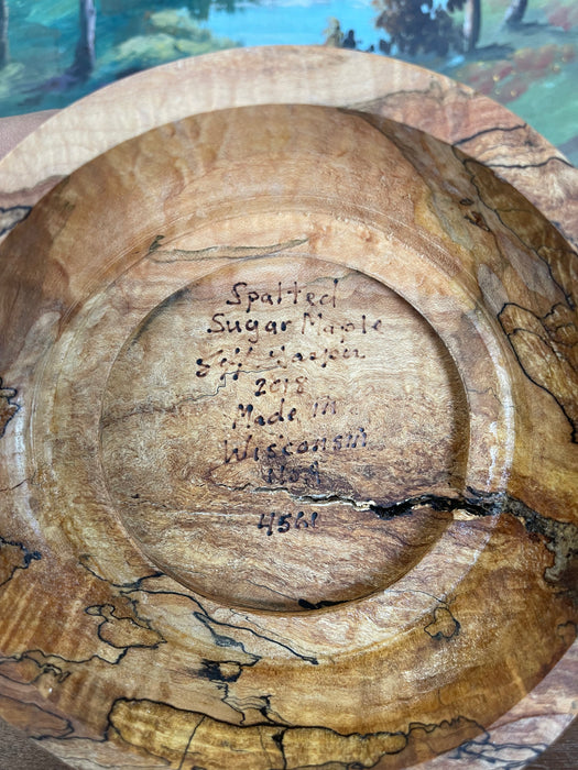 Hand-Turned Spalted Sugar Maple Pedestal Bowl, Wisconsin Artisan, 2018