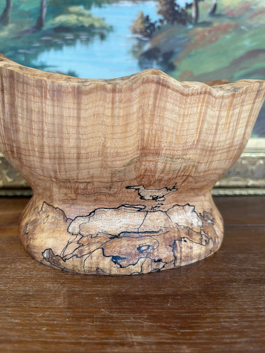 Hand-Turned Spalted Sugar Maple Pedestal Bowl, Wisconsin Artisan, 2018