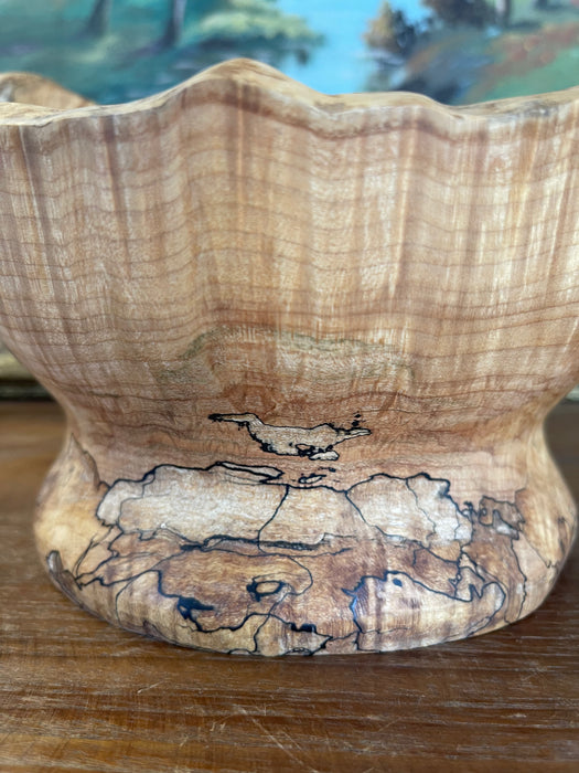 Hand-Turned Spalted Sugar Maple Pedestal Bowl, Wisconsin Artisan, 2018