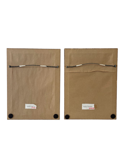 Pair of Vintage Tatar Guard and Woman Paintings in Traditional Dress