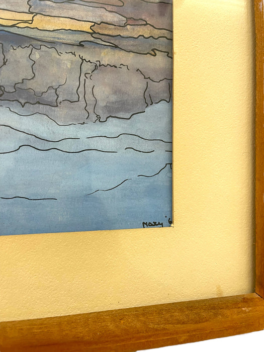 Possibly Original Mid-Century Modern Watercolor Landscape Painting Signed Mary,1969