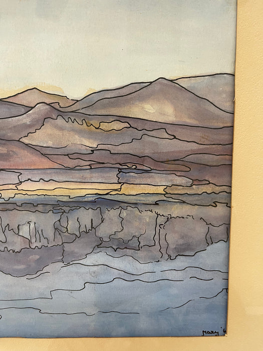 Possibly Original Mid-Century Modern Watercolor Landscape Painting Signed Mary,1969