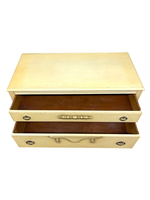 French Provincial Style Painted Dresser with Turned Legs and Ornate Pulls