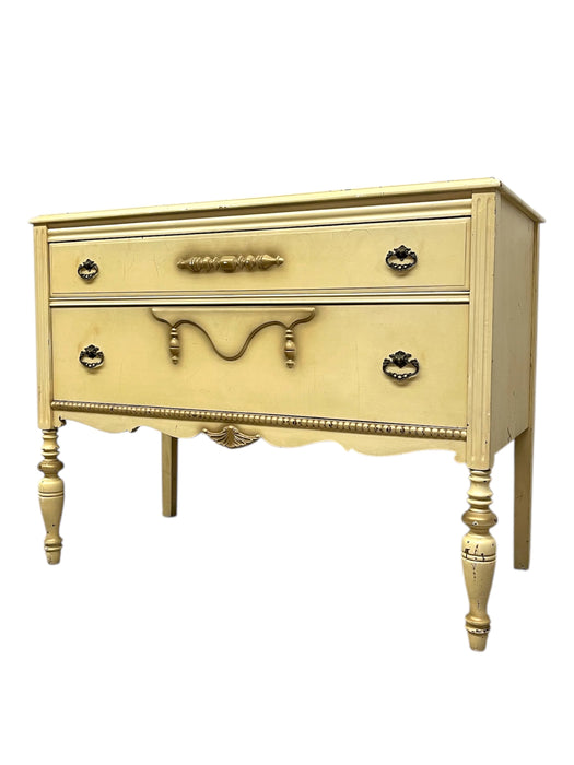 French Provincial Style Painted Dresser with Turned Legs and Ornate Pulls