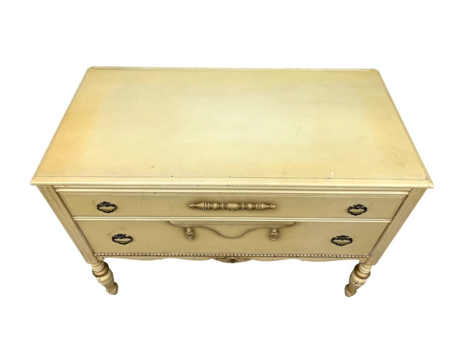 French Provincial Style Painted Dresser with Turned Legs and Ornate Pulls
