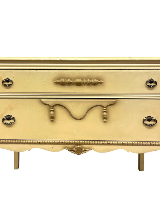French Provincial Style Painted Dresser with Turned Legs and Ornate Pulls