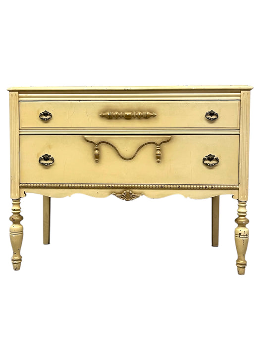 French Provincial Style Painted Dresser with Turned Legs and Ornate Pulls