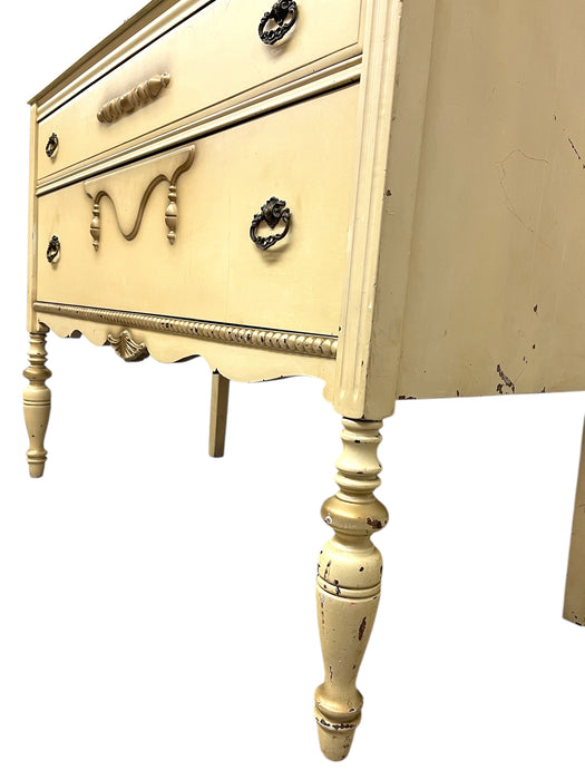 French Provincial Style Painted Dresser with Turned Legs and Ornate Pulls