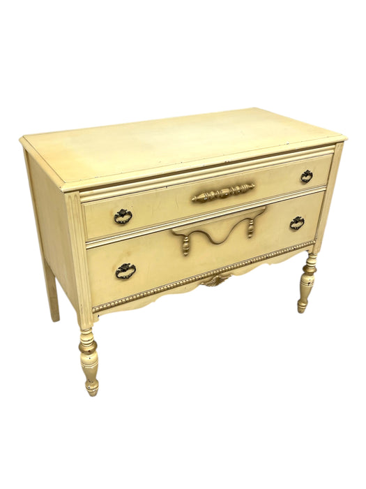 French Provincial Style Painted Dresser with Turned Legs and Ornate Pulls