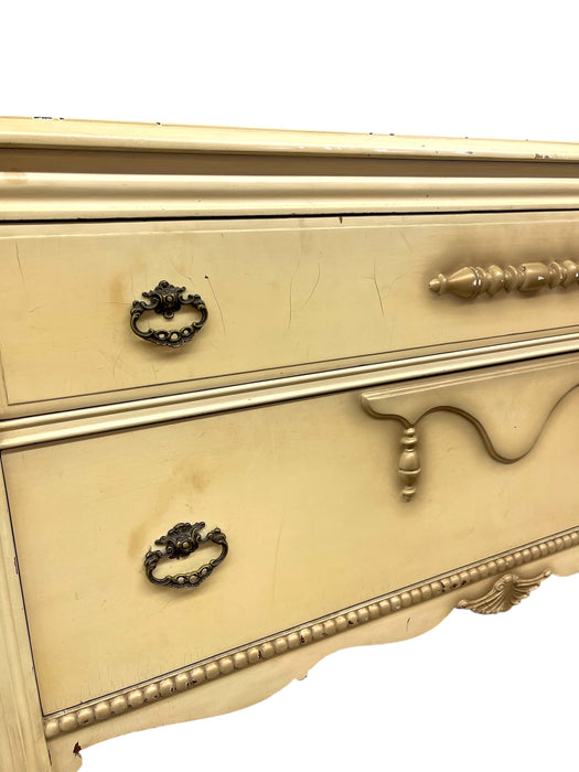 French Provincial Style Painted Dresser with Turned Legs and Ornate Pulls