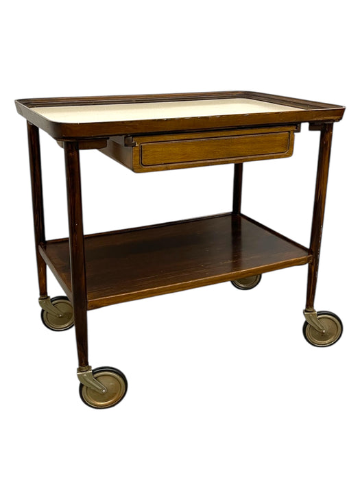 Vintage Mid-Century Modern Rolling Bar Cart with Drawer