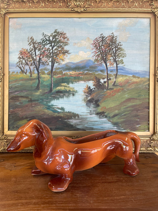 Vintage Hull Pottery Dachshund Planter, Mid-Century Ceramic Dog Figurine, USA