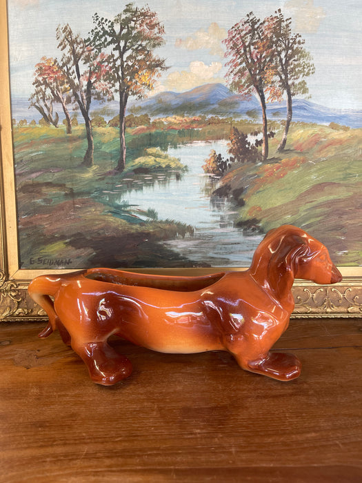 Vintage Hull Pottery Dachshund Planter, Mid-Century Ceramic Dog Figurine, USA