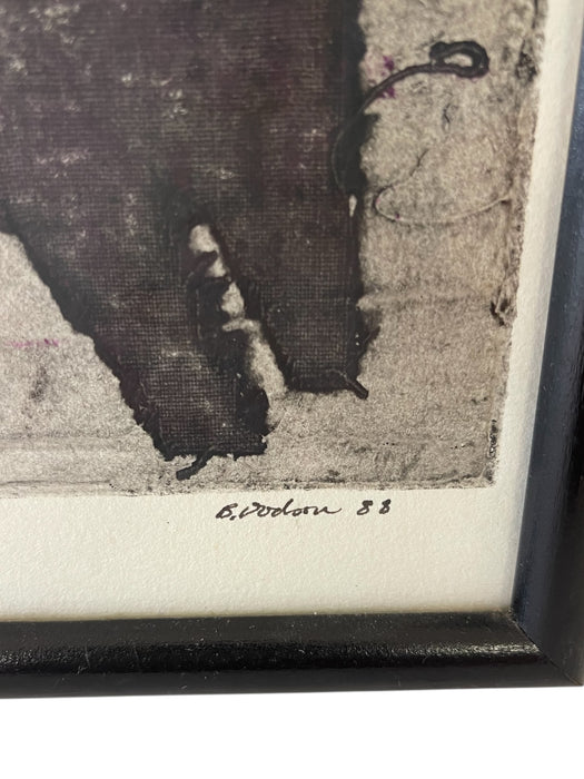 1988 Abstract Figurative Collagraph Print "Indian Ill - Elephant" by B. Dodson