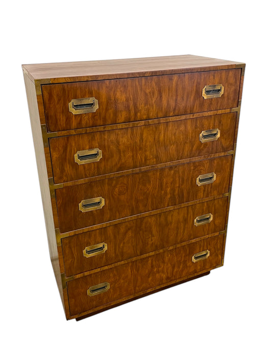 Vintage Dixie Campaign Style 5-Drawer Chest with Brass Toned Hardware