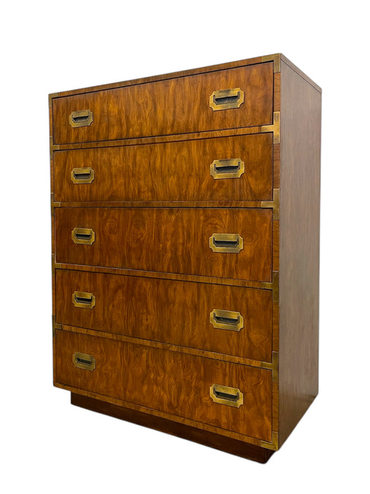 Vintage Dixie Campaign Style 5-Drawer Chest with Brass Toned Hardware