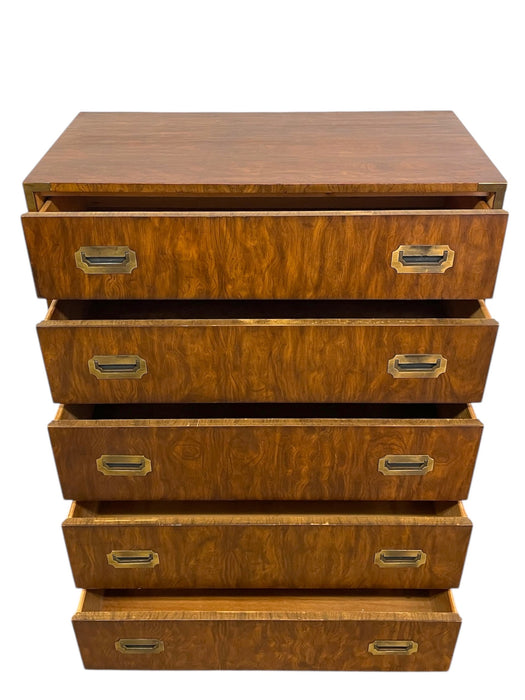 Vintage Dixie Campaign Style 5-Drawer Chest with Brass Toned Hardware