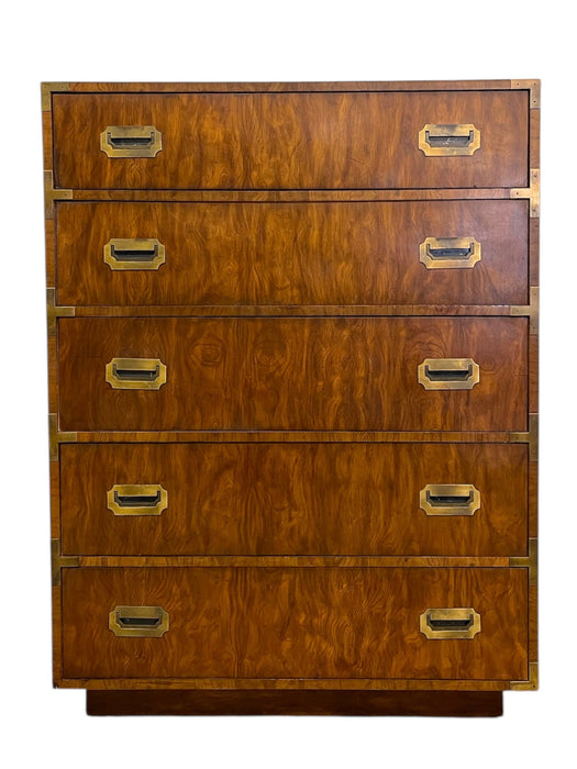 Vintage Dixie Campaign Style 5-Drawer Chest with Brass Toned Hardware