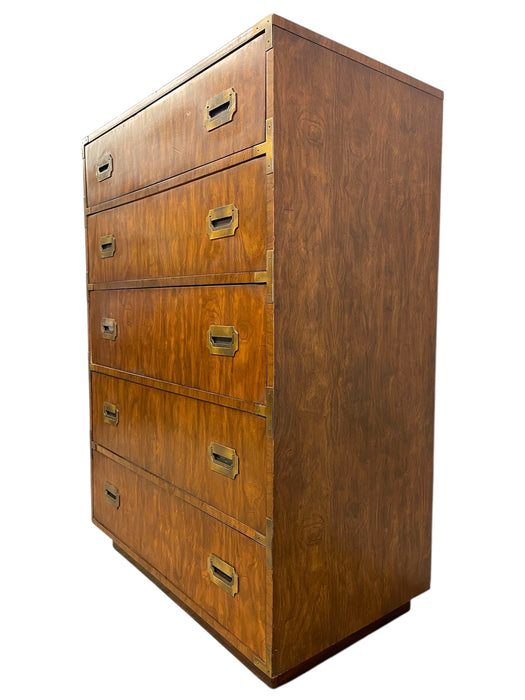 Vintage Dixie Campaign Style 5-Drawer Chest with Brass Toned Hardware