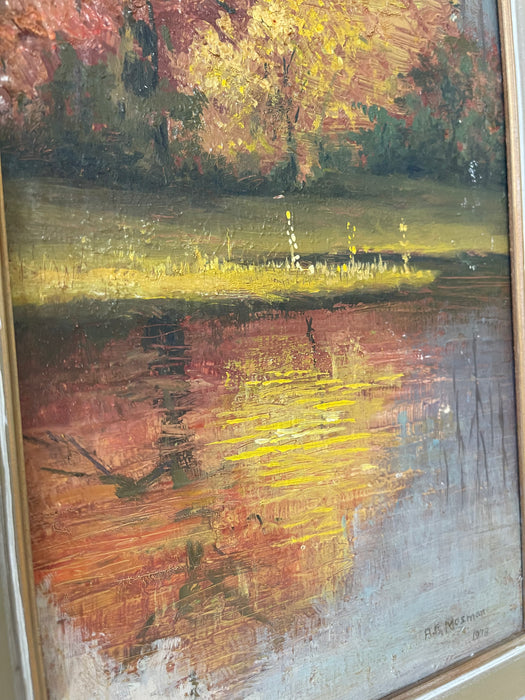 Original 1978 Oil Painting Autumn Dress by A. B Mosman - Framed Landscape Artwork