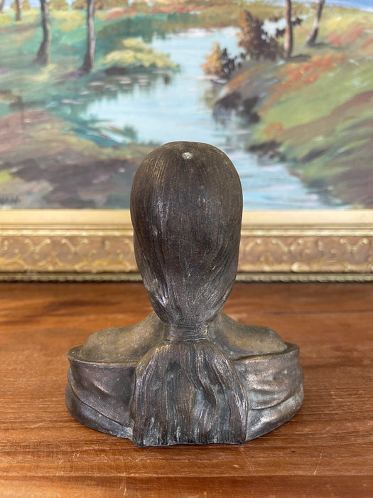 Antique Art Nouveau Cast Metal Bust of a Woman with Lily Motif, Early 20th Century