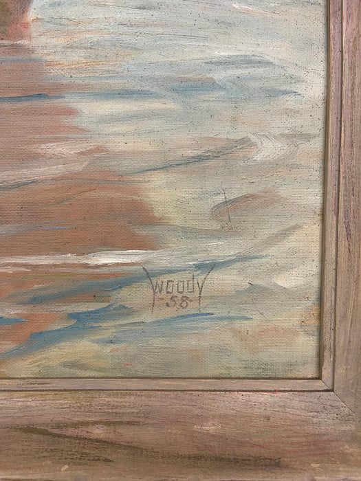 Mid-Century Nude Bathing Scene Painting Signed "Woody," 1958