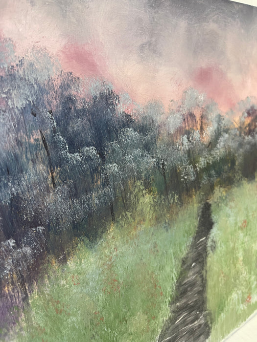 Original Landscape Painting on SoHo Artist Board - Pathway Through Meadow at Sunset,12" x 16"