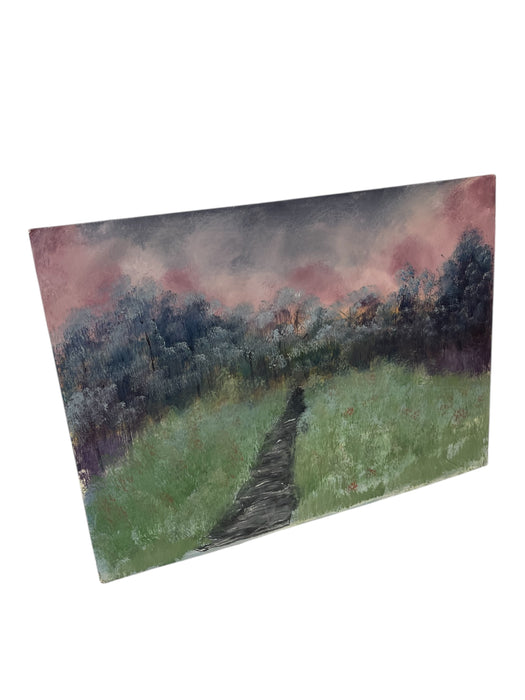 Original Landscape Painting on SoHo Artist Board - Pathway Through Meadow at Sunset,12" x 16"
