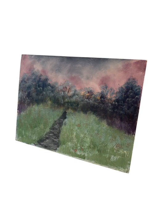 Original Landscape Painting on SoHo Artist Board - Pathway Through Meadow at Sunset,12" x 16"