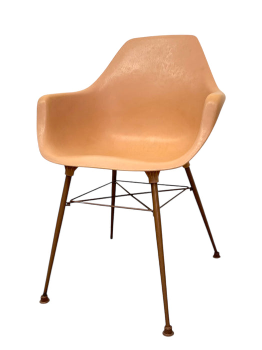 Vintage Armchair in Salmon Pink on Bronze Toned Eiffel Base