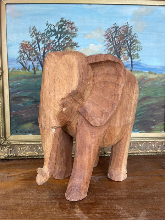 Vintage Hand-Carved Wooden Elephant Sculpture